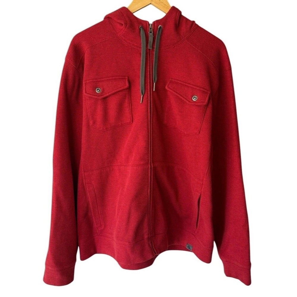 LL Bean Mens XL Hooded Jacket Burgundy Fleece Lined Full Zip Hoodie Coat